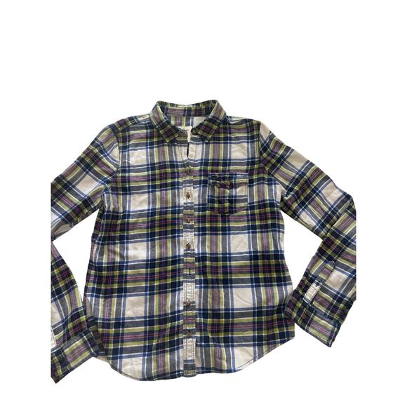 Abercrombie & Fitch Plaid Flannel Shirt Green Navy Pink Youth Large / Adult Sm - Picture 2 of 7